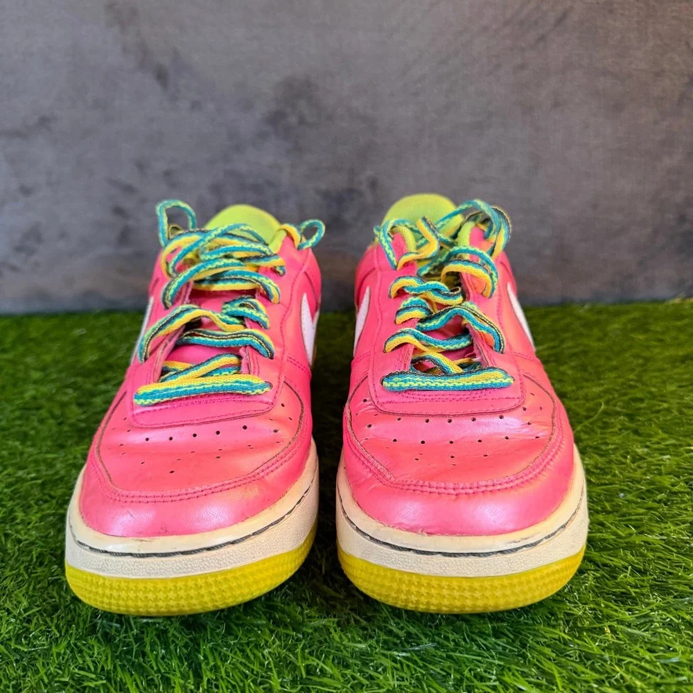 Nike Air Force 1 Low Kids Pink White‎ Green Yellow Lace Up Athletic Shoes 5.5Y